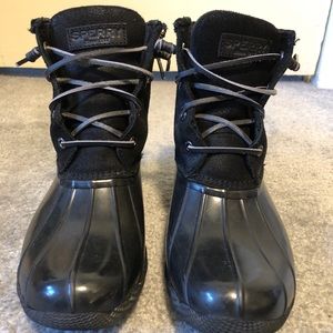 Sperry black duck boots size 8